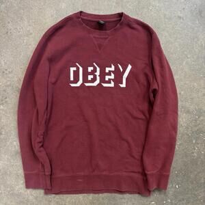 OBEY Crewneck Sweatshirt Mens Medium Maroon Cotton Fleece Streetwear Graphic